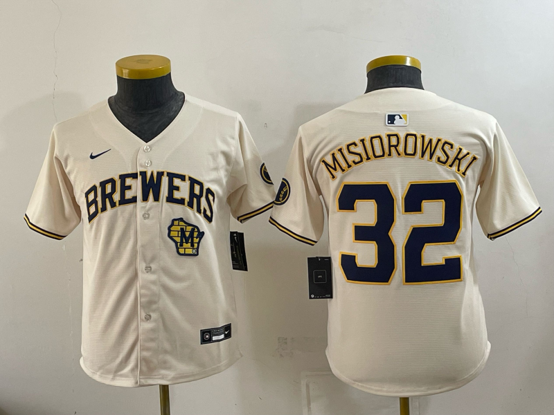 Youth 2026 Milwaukee Brewers #32 Misiorowski cream Game Nike MLB Jersey0918001
